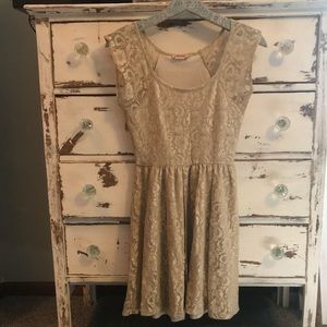 Gold Lace Fit and Flare Dress - M